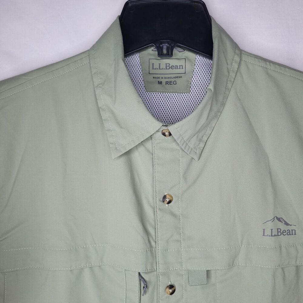 LL Bean Tropicwear Shirt Mens Medium Dusty Sage Short Sleeve